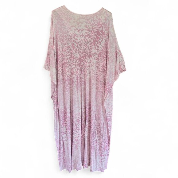 Ellen Tracy Pink & White Animal Print V-Neck Caftan Dress 2X Lounge Wear - Picture 2 of 9
